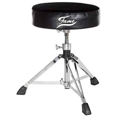 Abbildung von Fame D9000C Drumhocker, Stabiler Verchromter Schlagzeughocker, Doppelstrebige Basis, Runde Stoff Sitzfläche, Massive Drehspindel, Höhenverstellbar 50 70cm