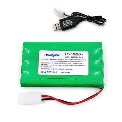 Abbildung von nvizyeu 9,6 V Akkupack, 1500 mAh wiederaufladbarer Nimh Akku, geeignet für RC Tank Boot Elektrospielzeug, kommt mit Batterieladegerät