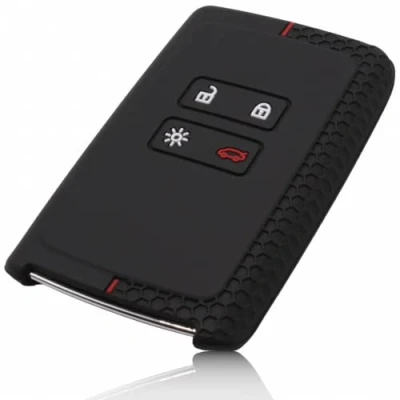 Abbildung von FOAMO Autoschlüssel Hülle Silikon kompatibel mit Renault 4 Tasten Smartkey (nur Keyless Go) Schutzhülle Cover in Schwarz Rot