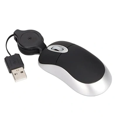 Abbildung von Maus, Kabelgebundene Kleine Tragbar mit Einziehbarem Kabel, Reise USB Maus für Computer und Laptops, Plug and Play, Schwarz