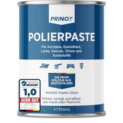 Abbildung von Prinox Polierpaste inkl. Profi Poliertuch I Politur (Politur für Acrylglas, Epoxidharz, Lacke, Gelcoat gfk, Chrom &amp; Kunststoffe), Entfernt Mattierungen Mikro Kratzer
