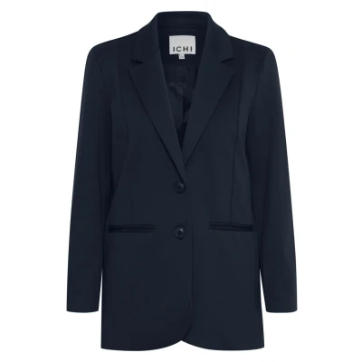 Abbildung von ICHI IHKATE SUS OVERSIZE BL Damen Blazer Longblazer Jacke Long mit Knöpfen Stretch und Reverskragen, Größe:L, Farbe:Total Eclipse (194010)