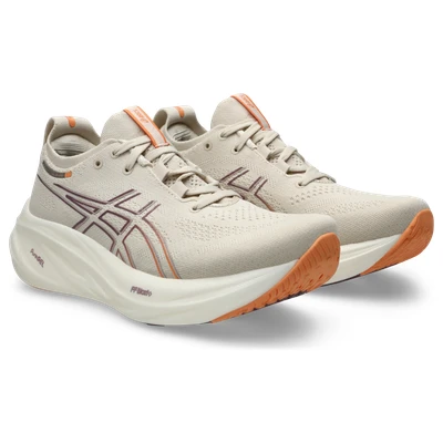 Abbildung von Asics Gelnimbus 26 Laufschuh Neutral, Damen, Größe: 41.5, Oatmeal/faded orange Schuhe