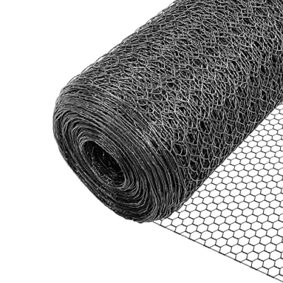 Abbildung von VOUNOT® Maschendrahtzaun Sechseckgeflecht, Drahtzaun Hasendraht Kaninchendraht Hühnerdraht, Maschenweite 25 mm, Höhe 100 cm, Länge 50 m, PVC Beschichtet Grau