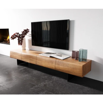 Abbildung von Lowboard New Live Edge 200 cm Akazie Natur 4 Türen Fuß schwebend Metall Schwarz