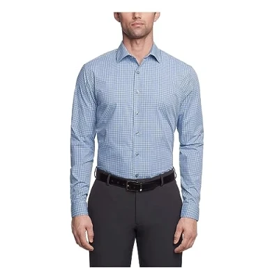 Abbildung von Unlisted by Kenneth Cole Herren Kleid Hemd Slim Fit Karo und Streifen (Gemustert), Mittelblau, 38 cm 39 Hals 86 89 Ärmel