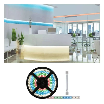 Abbildung von Paulmann 71044 LED Stripe MaxLED 500 RGBW inkl. Adapterkabel 10m Farbsteuerung IP20 incl. 1x72 Watt dimmbar Silber Kunststoff 3000 K