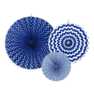 Abbildung von partydeco Papierrosette, Deko Papier Rosetten mit Muster 23 40cm marineblau weiß 3er Set