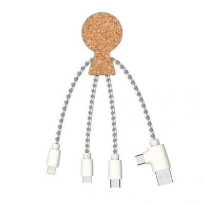 Abbildung von Xoopar Mr Bio 4 in 1 Multi USB Kabel Form eines Oktopus Cork Ladegerät aus Kork Universal für Smartphone Apple iPhone Samsung Google Huawey Xiaomi OnePlus LG Kindle