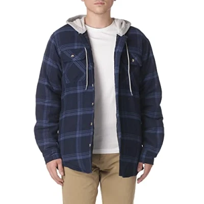 Abbildung von Wrangler Authentics Herren Langarm Gesteppt Gefüttert Flanell Hemdjacke mit Kapuze Knopf, Total Eclipse With Heather, XXL
