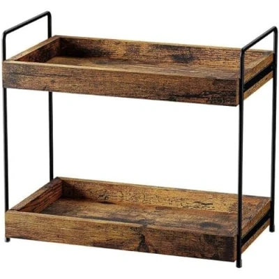 Abbildung von EWEMOSI Standregal Holz Arbeitsplatte Küchenregal mit 2 Ebenen Gewürzregal Metallstütze Badzimmer Aufbewahrung Regal Gewürzhalter Gewürzständer Organizer Vanity Tray