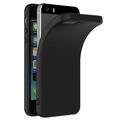Abbildung von Verco Kompatibel mit iPhone SE Hülle (1. Gen.) und 5/5s Hülle, Matte Rückschale Schutzhülle für 5/5S/SE Case Silikon Handyhülle Schwarz