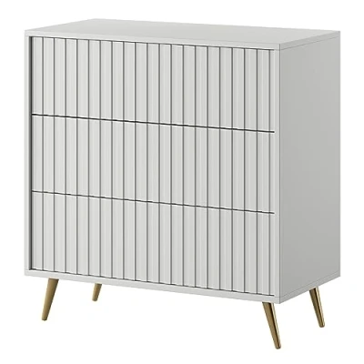 Abbildung von Selsey Kommode Schrank Aufbewahrungsschrank 79 cm Mit 3 Schubladen Weiß Goldene Beine Belllo