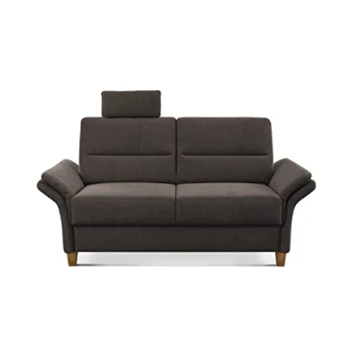 Abbildung von CAVADORE 2 Sitzer Sofa Wyk / 2er Couch im Landhausstil mit Federkern, Kopfstütze + Holzfüßen 166 x 90 89 Chenille, Braun