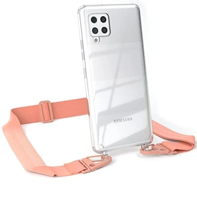 Abbildung von EAZY CASE Hülle mit Band kompatibel Samsung Galaxy A42 5G Handyhülle Umhängeband für Silikonhülle Transparent Schutzhülle Handykette zum Umhängen Handykordel Smartphone Rosa Coral