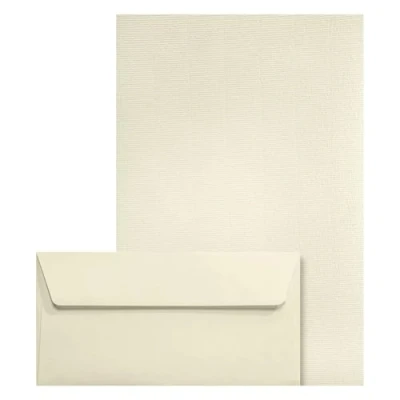 Abbildung von Netuno 50 Briefumschläge Ecru DIN Lang + Blatt Briefpapier A4 120g Aster Laid Ivory Set hochwertige Umschläge und mit Wasserzeichen für Hochzeit Weihnachten Einladungen