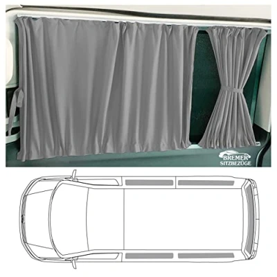 Abbildung von BREMER SITZBEZÜGE Maß Gardinen Vorhänge Sonnenschutz kompatibel mit VW T3 Transporter Multivan Caravelle 1979 1992 in Grau Camping Zubehör Wohnmobil Camper Set 705