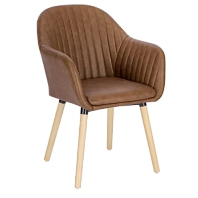 Abbildung von WOLTU 1x Esszimmerstühle Küchenstuhl Polsterstuhl Wohnzimmerstuhl Design Stuhl mit Armlehne Kunstleder Massivholz Braun BH336br 1