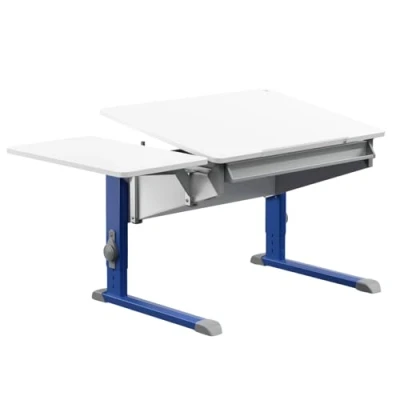 Abbildung von moll Bandit Compact mit Side Top, höhenverstellbarer Kinderschreibtisch für Jungen und Mädchen, Korpus Weiß Füße Blau, Holzwerkstoff, 90cm (+40cm) x 70,5cm
