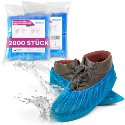Abbildung von ARNOMED Schuhüberzieher Einweg Extra Stark, Blaue CPE Überziehschuhe 2000 Stück (20 Beutel á 100 Stück/Beutel), Regenschutz Überschuhe, Schuh Überzieher, latexfreie Schuhschutz, Überzieher für Schuhe