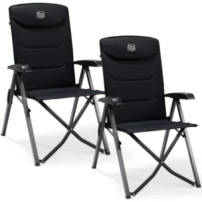 Abbildung von TIMBER RIDGE 2er Campingstuhl Faltbar Kleines Packmaß Klappstuhl Camping 150kg Hohe Lehne mit 4 Positionen verstellbar Tasche Liegestuhl Alu für Garten Balkon Wohnmobil Schwarz