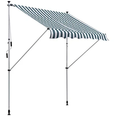 Abbildung von Markise Gelenkarmmarkise Klemmmarkise Höhenverstellbar Sonnenschutz Faltarm Handkurbel Balkon Alu Grün+Weiß 200 x 150 cm
