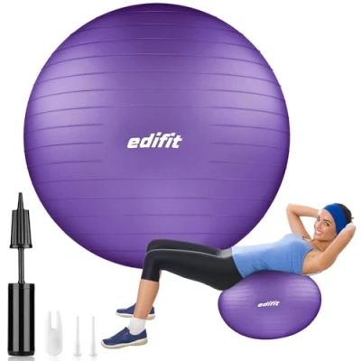 Abbildung von EDIFIT, Gymnastikball, 55, 65 und 75, Pezziball, Einschließlich Inflator, Pilates Ball, Sitzball, Pilates, Yoga Gymnastik (75cm, Violett)