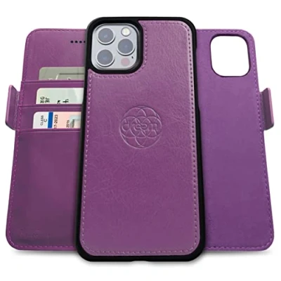 Abbildung von Dreem Fibonacci kompatibel mit iPhone 13 Pro Max Brieftaschen Etui / 2 in 1 stoßfestes und abnehmbares Folio aus veganem Leder, MagSafe kompatibel, RFID Schutz [Lila]