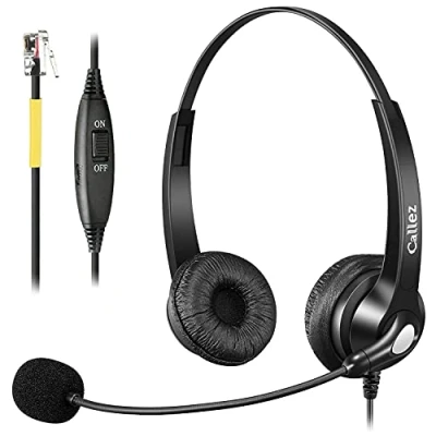 Abbildung von Telefon Headset RJ9 mit Mikrofon Noise Cancelling, Festnetztelefon Kopfhörer Kompatibel Snom D712 D725 D785 Yealink SIP T40G T41S T42G Grandstream GXP1625 Avaya Cisco Büro Call Center Telefone