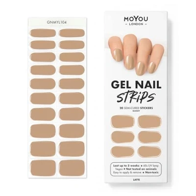 Abbildung von MOYOU LONDON Halbgehärtete UV Gel Strips 20 Stück Nagelfolien Härtend für Maniküre in Salonqualität Latte
