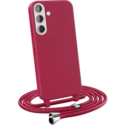 Abbildung von MyGadget Handykette für Samsung Galaxy S24 [ Hülle mit verstellbaren Band ] TPU Handyhülle Handyband zum Umhängen Kordel Schnur Case Schutzhülle Bordeaux