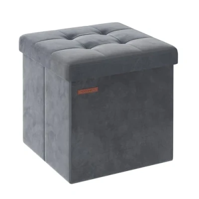 Abbildung von SONGMICS Sitzhocker mit Stauraum, kleine klappbare Sitzbank, 38 x cm Fußbank, Aufbewahrungsbox, bis 300 kg belastbar, für Wohnzimmer Schlafzimmer Schlafsaal, schiefergrau LSF227G01