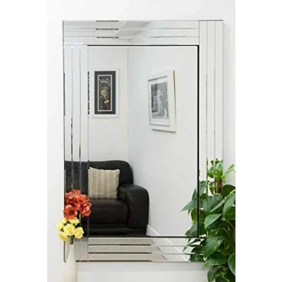 Abbildung von MirrorOutlet Moderner venezianischer Spiegel, abgeschrägt, dreifach Kanten, silberfarben, 120 x 80 cm, Glas, Silber