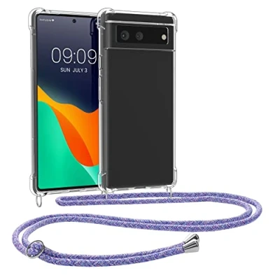 Abbildung von kwmobile Necklace Case kompatibel mit Google Pixel 6 Hülle Silikon Cover Handykette Band Handyhülle Lavendel Violett Hellblau Transparent