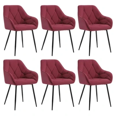 Abbildung von WOLTU 6er Set Esszimmerstühle, Küchenstuhl, Stuhl Esszimmer Wohnzimmer, ergonomischer Sessel, Armlehnstuhl, Polsterstuhl, Sitzfläche aus Samt, Metallbeine, Bordeaux, EZS02bd 6
