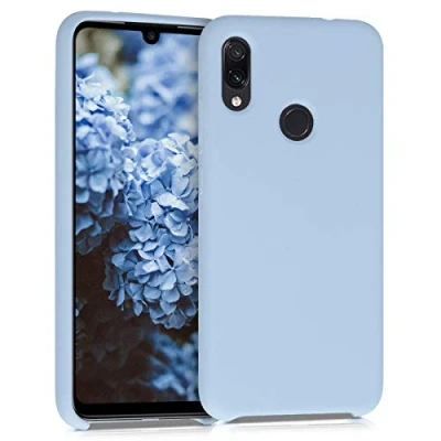 Abbildung von kwmobile Hülle kompatibel mit Xiaomi Redmi Note 7 / Pro Silikon Handy Case Handyhülle weiche Oberfläche kabelloses Laden Hellblau matt