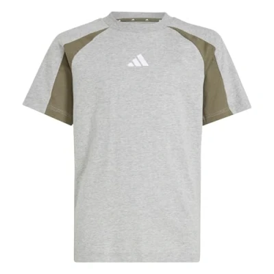 Abbildung von adidas Unisex Kinder Seasonal Essentials Colorblock T Shirt Shirt, medium Grey Heather/Olive strata/White,