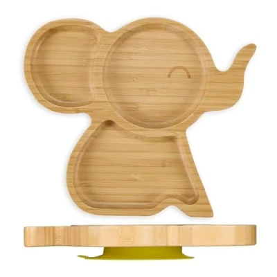 Abbildung von relaxdays Kindergeschirr Set Baby Teller mit Saugnapf &quot;Elefant&quot;, 1 Personen, Bambus