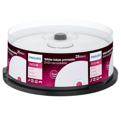 Abbildung von DVD+R 8,5 GB PHILIPS 8x Speed Double Layer bedruckbar Cakebox 25 Stück