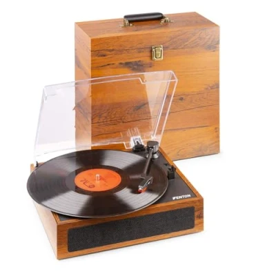 Abbildung von Fenton RP170L Plattenspieler mit Bluetooth und Plattenkoffer Holz