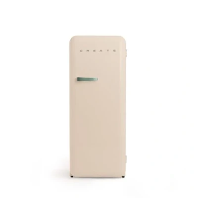 Abbildung von CREATE / RETRO FRIDGE 150 SAGE/Kühlschrank mit Gefrierfach 281L in Sand, Griff Salbeigrün 102W, niedriger Energieverbrauch, 150cm, 3 Ablagen, Temperaturregelung,60x60x150cm
