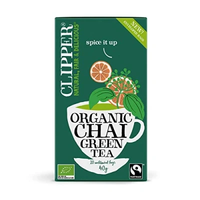 Abbildung von GRÜNER CHAI TEE MIT ZIMMER UND KARDAMONMESSE HANDEL BIO 40 g (20 x 2 g) CLIPPER