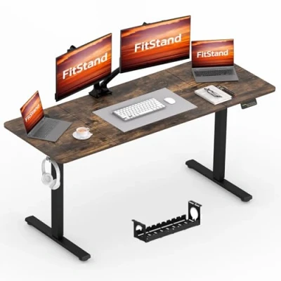 Abbildung von FitStand FQ1 180x80cm höhenverstellbarer Schreibtisch Electric Lift Desk mit Tischplatte, Stehpult, Computertisch Haken, Kindersicherung, Memory Funktion für Büro und Zuhause Dunkelbraun