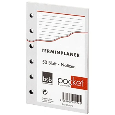 Abbildung von bsb Ersatzeinlage Notizen Größe: circa A7 6 Fach Lochung für Pocket Terminplaner OrganiBSBzer, 020073