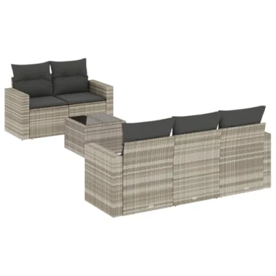 Abbildung von vidaXL Garten Sofa Garnitur 6 TLG., Gartenmöbel Set mit Kissen Stauraum, Sitzgruppe für Terrasse, Modular Gartensofa Lounge, Tisch Glasplatte, Hellgrau Poly Rattan
