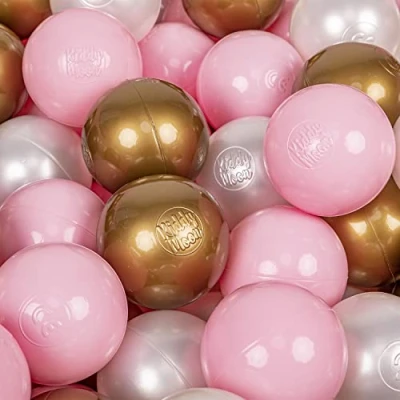 Abbildung von KiddyMoon 100 ∅ 7Cm Kinder Bälle Spielbälle Für Bällebad Baby Plastikbälle Made In EU, Puderrosa/Perle/Golden