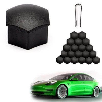 Abbildung von Shop4EV Radschraubenkappen Radmutterabdeckungen Radbolzen Set 20 Stück mit Abzieher Haken Schwarz Kompatibel allen Tesla Modellen