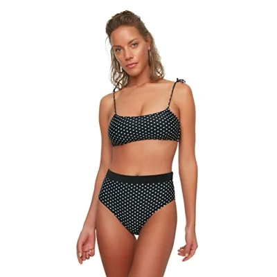 Abbildung von Trendyol Damen Polka Dot High Waist Six Bikini Bottoms, Schwarz, 34 EU