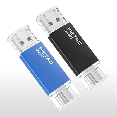 Abbildung von USB Stick 64GB, 2 in 1 OTG Pen Drive 2.0 Memory 64GB Thumb Typ C Flash Speicherstick für Smartphones Laptop, PC, Data Storage, ect (2 Stücke)