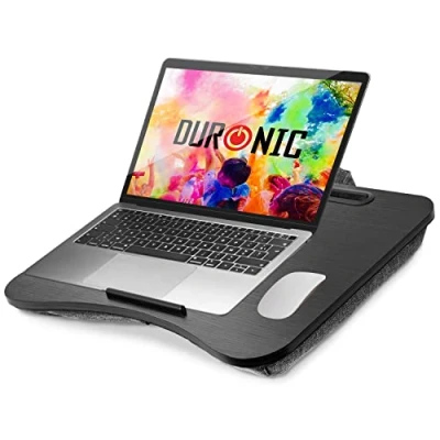 Abbildung von Duronic DML432 Laptopständer, Ergonomischer Laptop Tisch mit Kissen, Halterung Schaumstoffkissenstütze, Große Plattform integriertem Griff, Ideal für Bett, Sofa, Auto